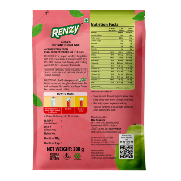 Renzy Instant Drink Mix - Guava (Back)